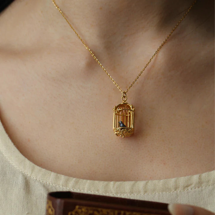 Jane Eyre Birdcage - Gold Pendant Necklace