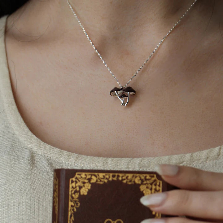 Secrets of the Forest Floor Mushroom - Silver Pendant Necklace