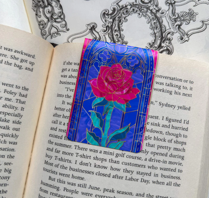 Rose - Stained Glass Medieval Magnetic Bookmark