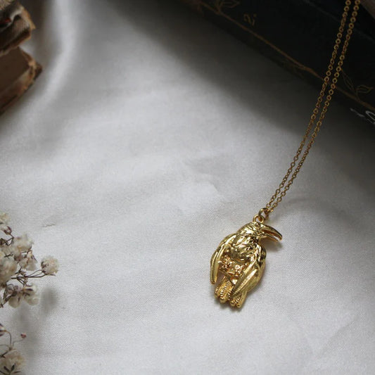 Edgar Allan Poe Raven - Gold Pendant Necklace