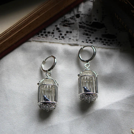 Jane Eyre Birdcage - Silver Pendant Earrings