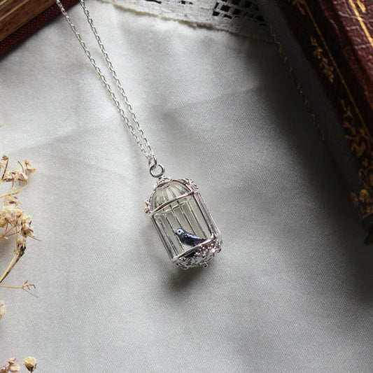 Jane Eyre Birdcage - Silver Pendant Necklace