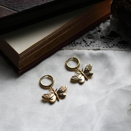 Moths and Butterflies - Gold Pendant Earrings