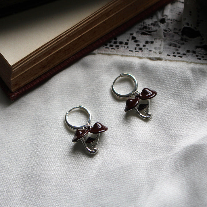 Secrets of the Forest Floor Mushroom - Silver Pendant Earrings