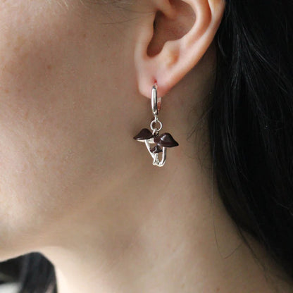 Secrets of the Forest Floor Mushroom - Silver Pendant Earrings