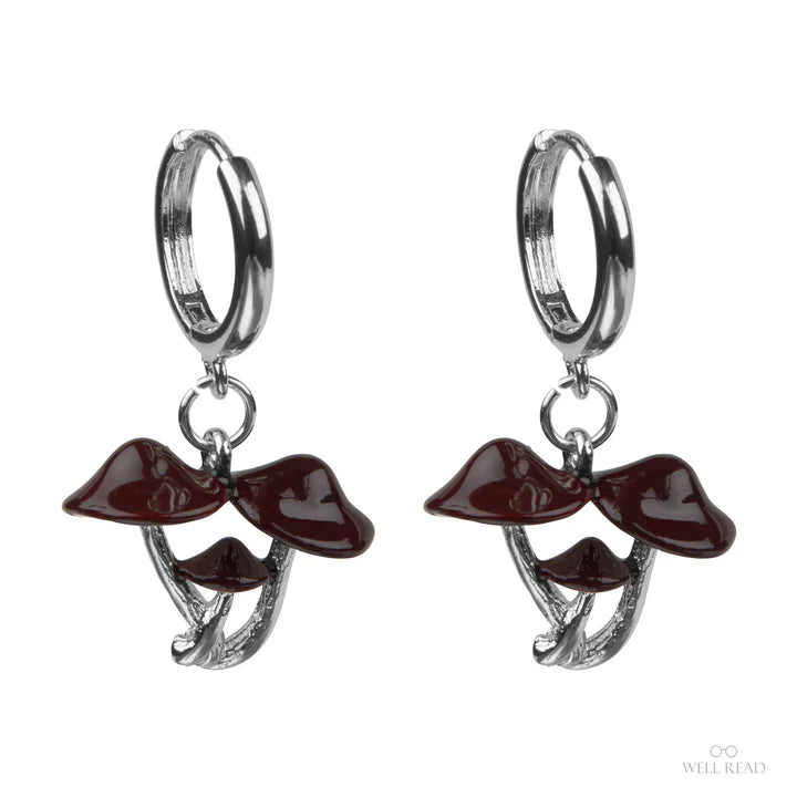 Secrets of the Forest Floor Mushroom - Silver Pendant Earrings
