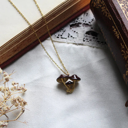 Secrets of the Forest Floor Mushroom - Gold Pendant Necklace