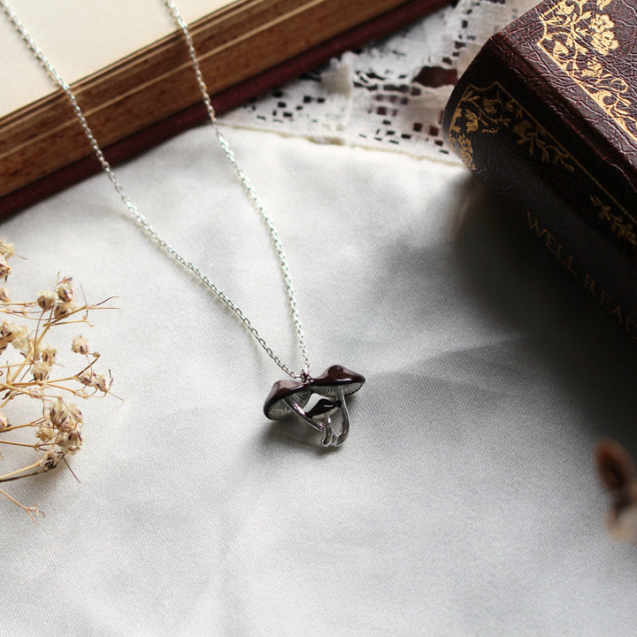 Secrets of the Forest Floor Mushroom - Silver Pendant Necklace