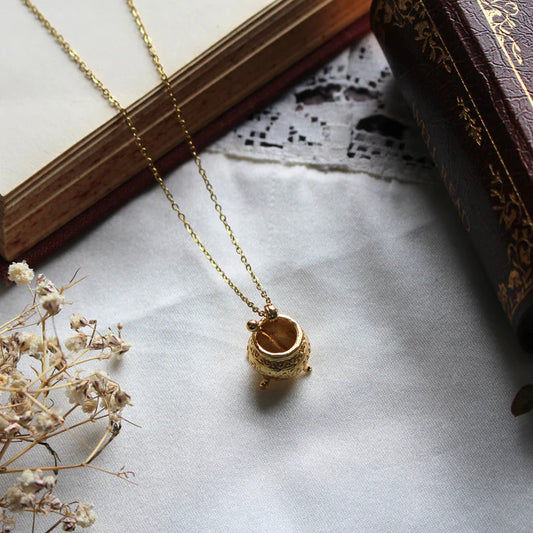 The Encyclopedia of Potion Making Cauldron - Gold Pendant Necklace